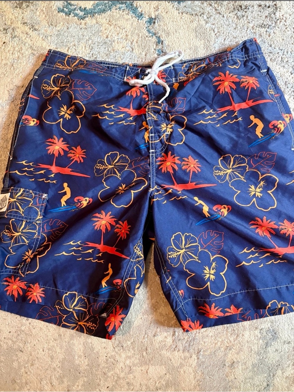 Chaps Navy Board Shorts with Orange and Yellow Tropical Print
